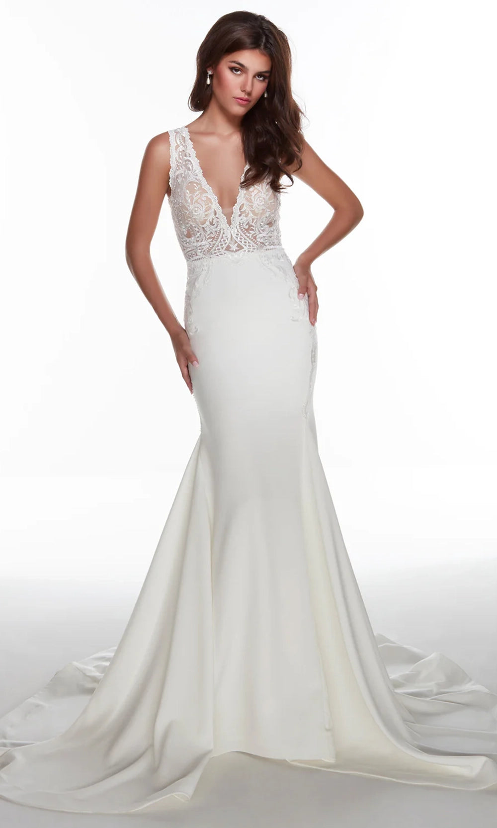 Alyce Paris 7016 - Illusion Lace Bodice Plunging V-Neck Gown - designer wedding dress at Silhouette Dresses