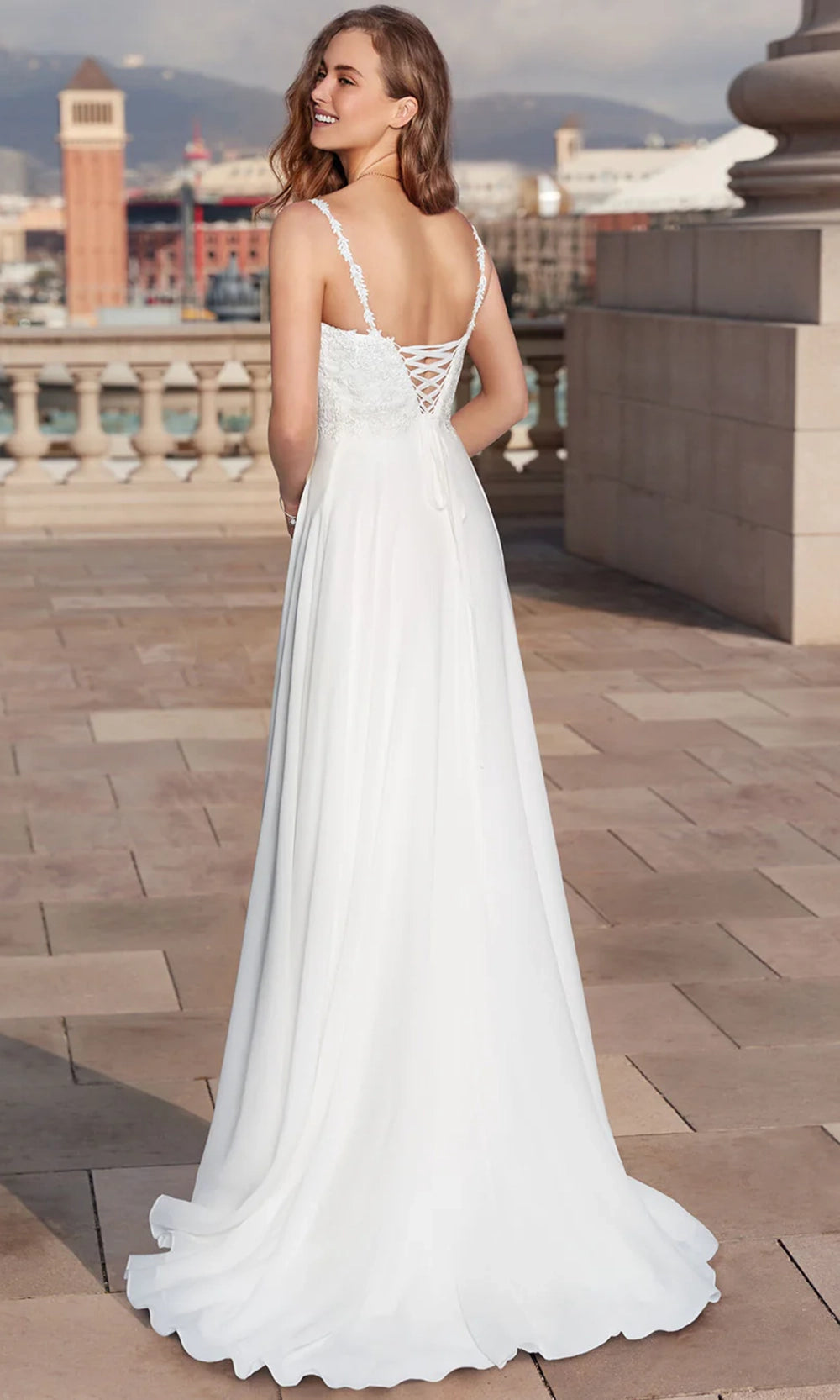 Alyce Paris 7018 - Scoop Neck Lace Bodice A-Line Gown - back view