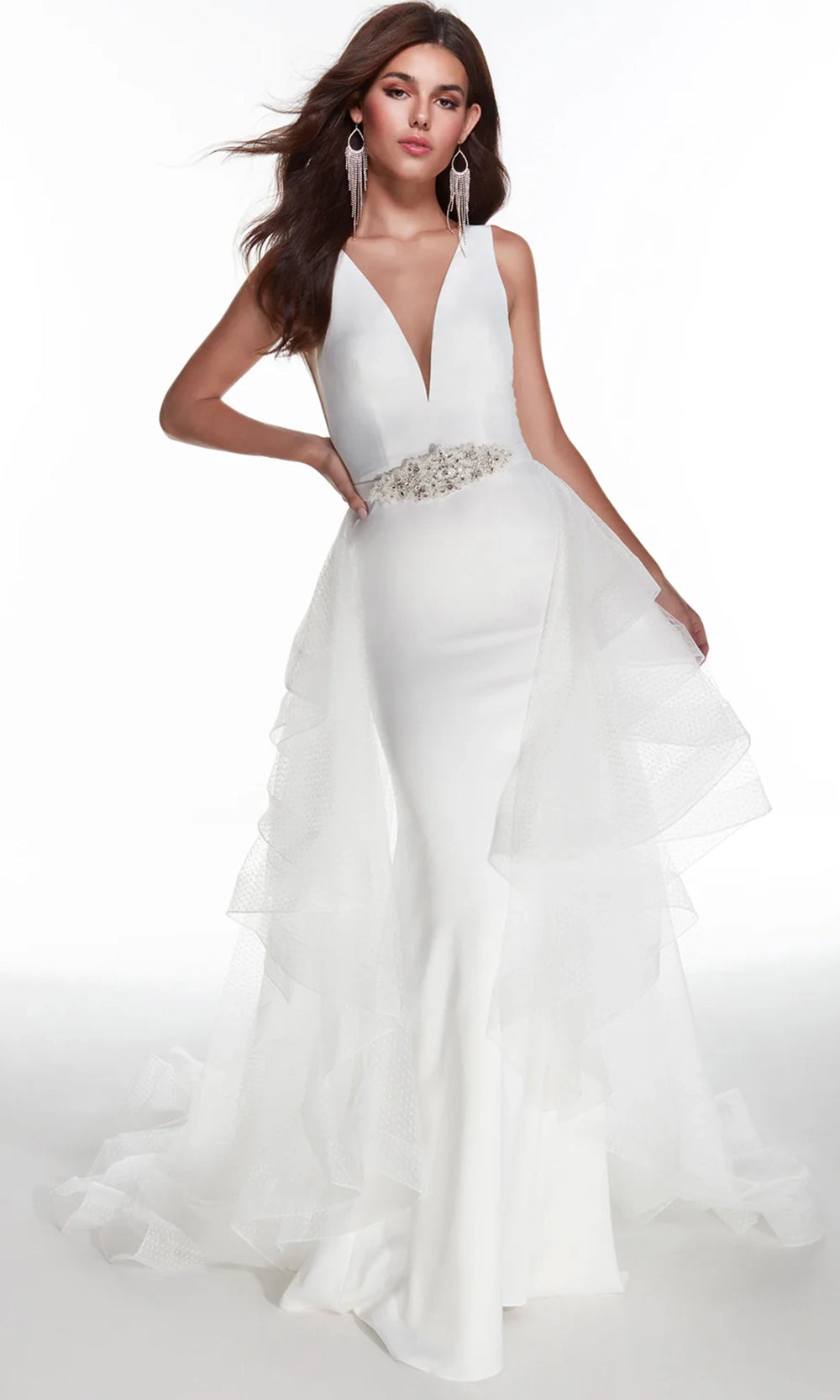 Alyce Paris 7019 - Plunging V-Neck Bridal Gown with Ruffle Overskirt - back view
