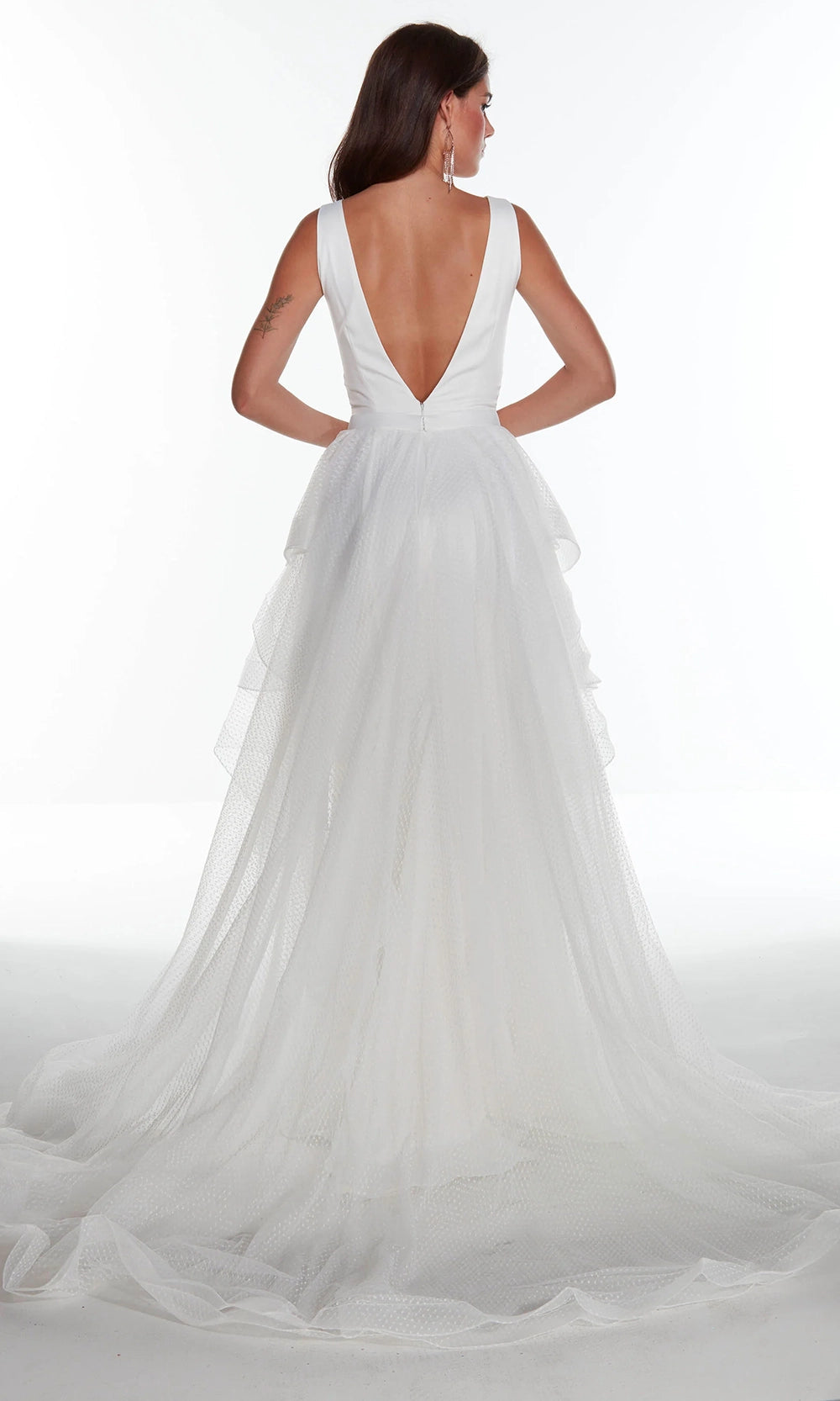 Alyce Paris 7019 - Plunging V-Neck Bridal Gown with Ruffle Overskirt - detail view