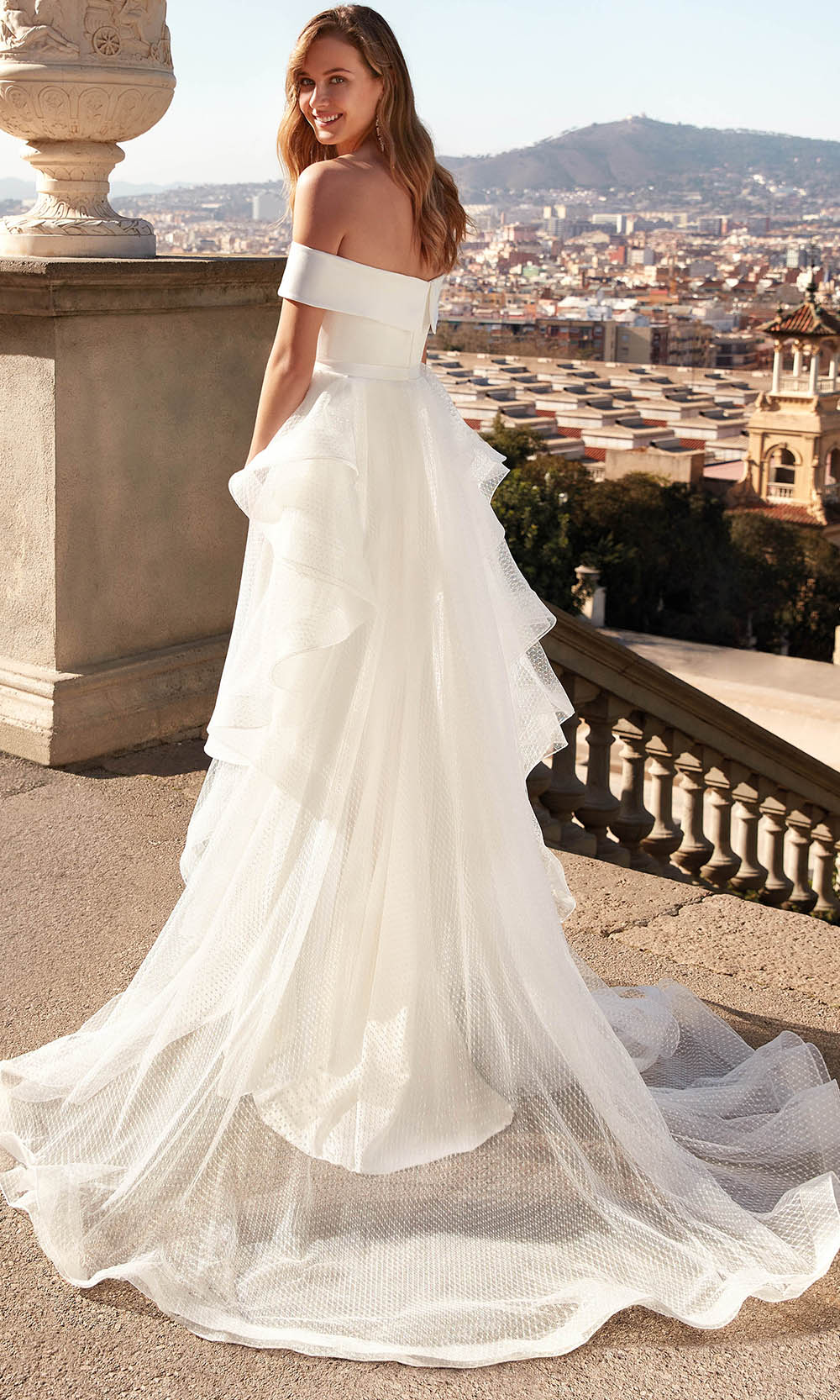 Alyce Paris 7020 - Off Shoulder Dot Net Overskirt Bridal Gown - detail view