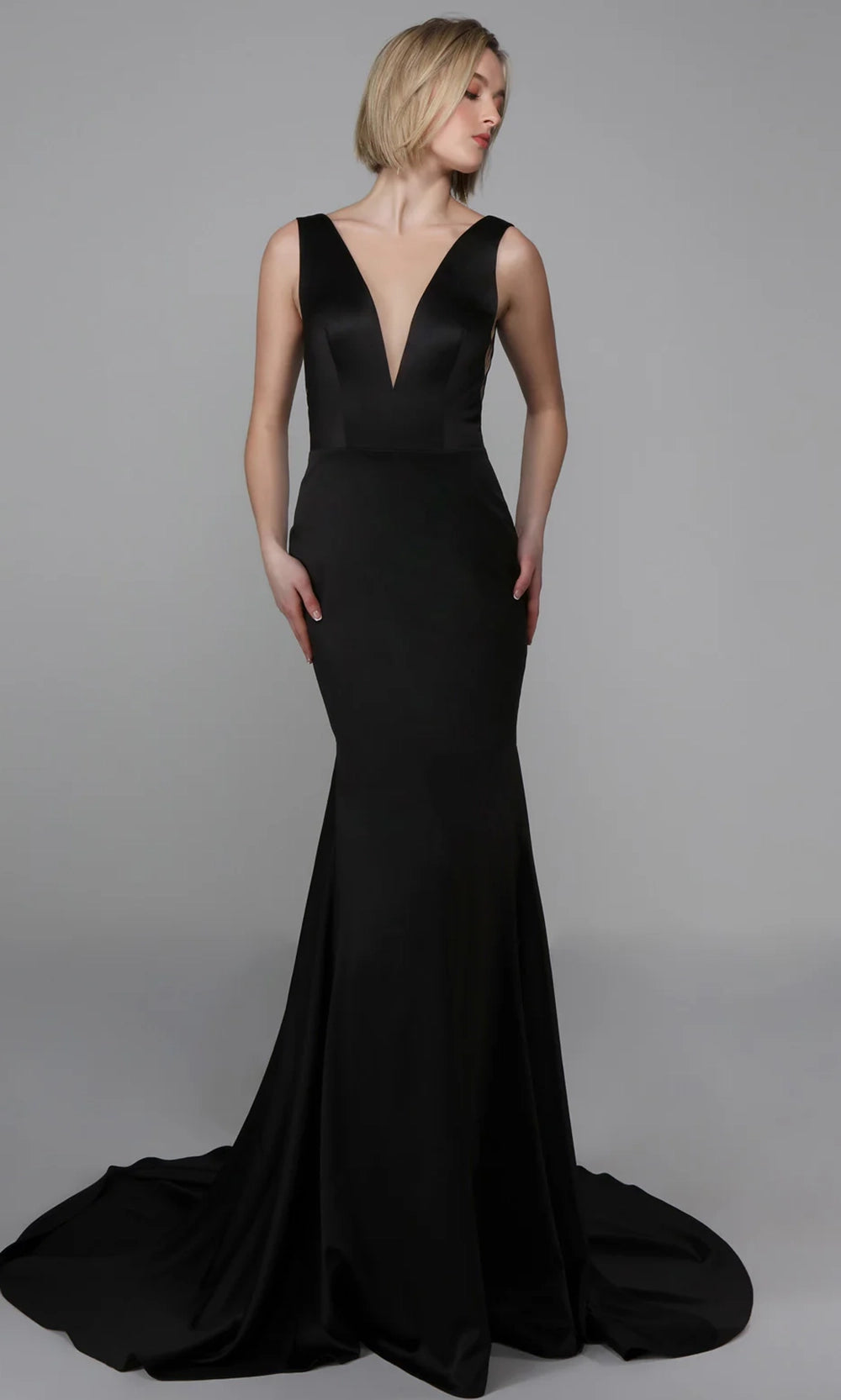 Alyce Paris 7021 - Plunging V-Neck Sleek Trumpet Dress - view 5