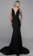 Alyce Paris 7021 - Plunging V-Neck Sleek Trumpet Dress - view 5