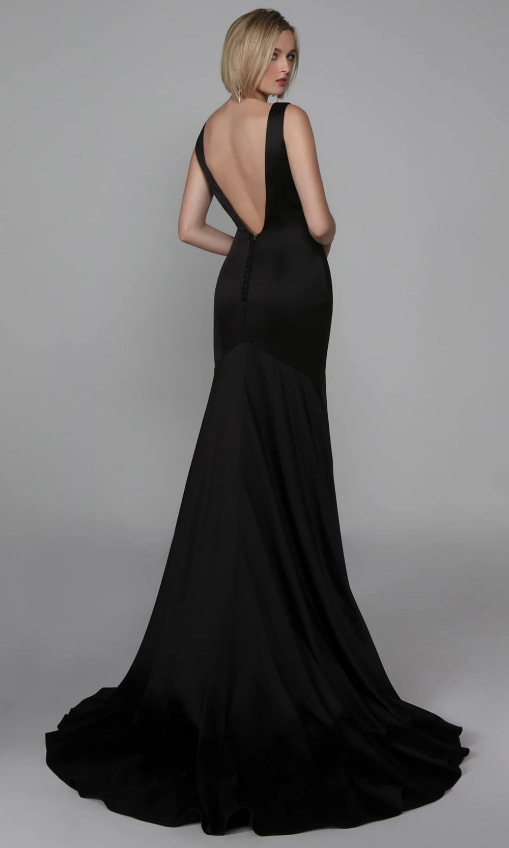 Alyce Paris 7021 - Plunging V-Neck Sleek Trumpet Dress - view 4