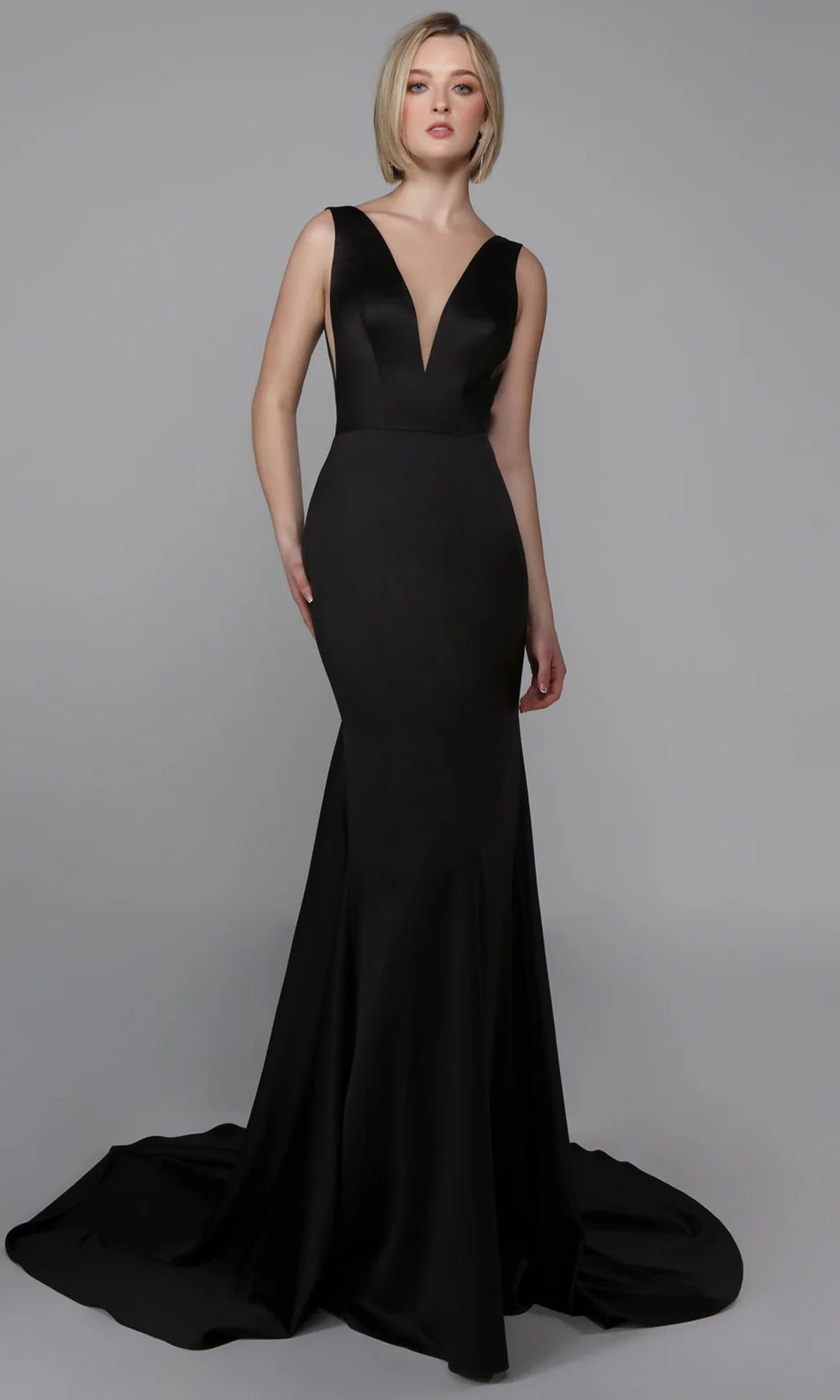 Alyce Paris 7021 - Plunging V-Neck Sleek Trumpet Dress - detail view