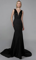 Alyce Paris 7021 - Plunging V-Neck Sleek Trumpet Dress - detail view