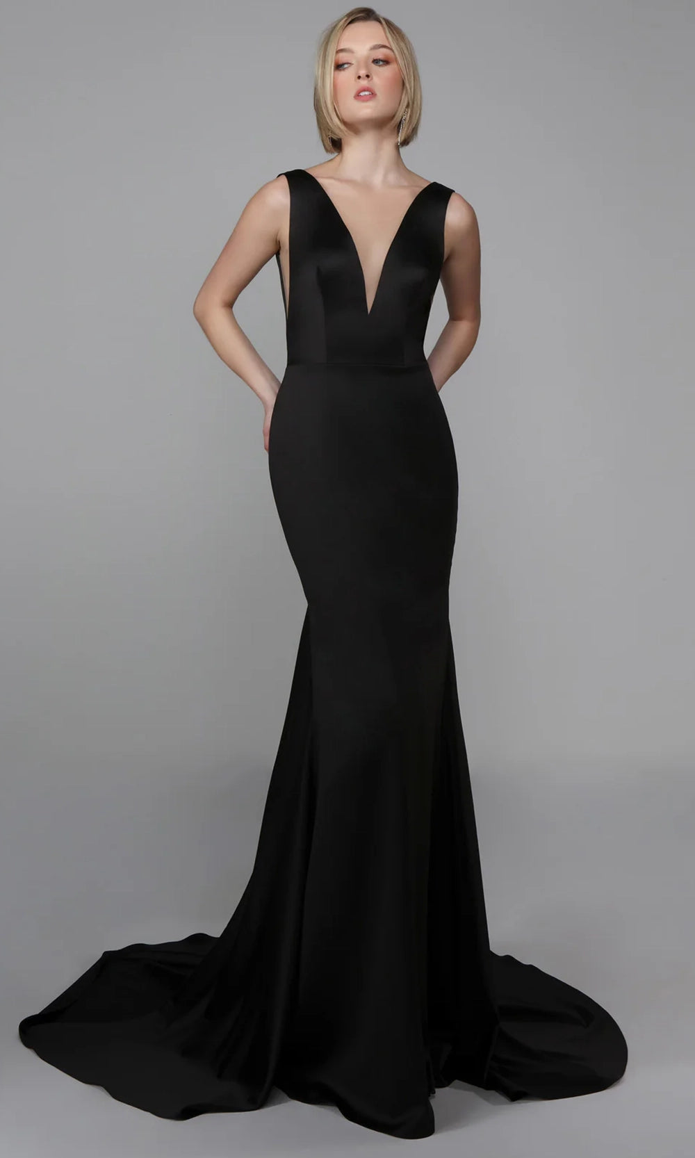 Alyce Paris 7021 - Plunging V-Neck Sleek Trumpet Dress - view 6