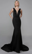 Alyce Paris 7021 - Plunging V-Neck Sleek Trumpet Dress - view 6