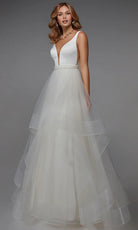 Alyce Paris 7022 - Layered Dot Net Skirt V-Neck Gown - designer wedding dress at Silhouette Dresses