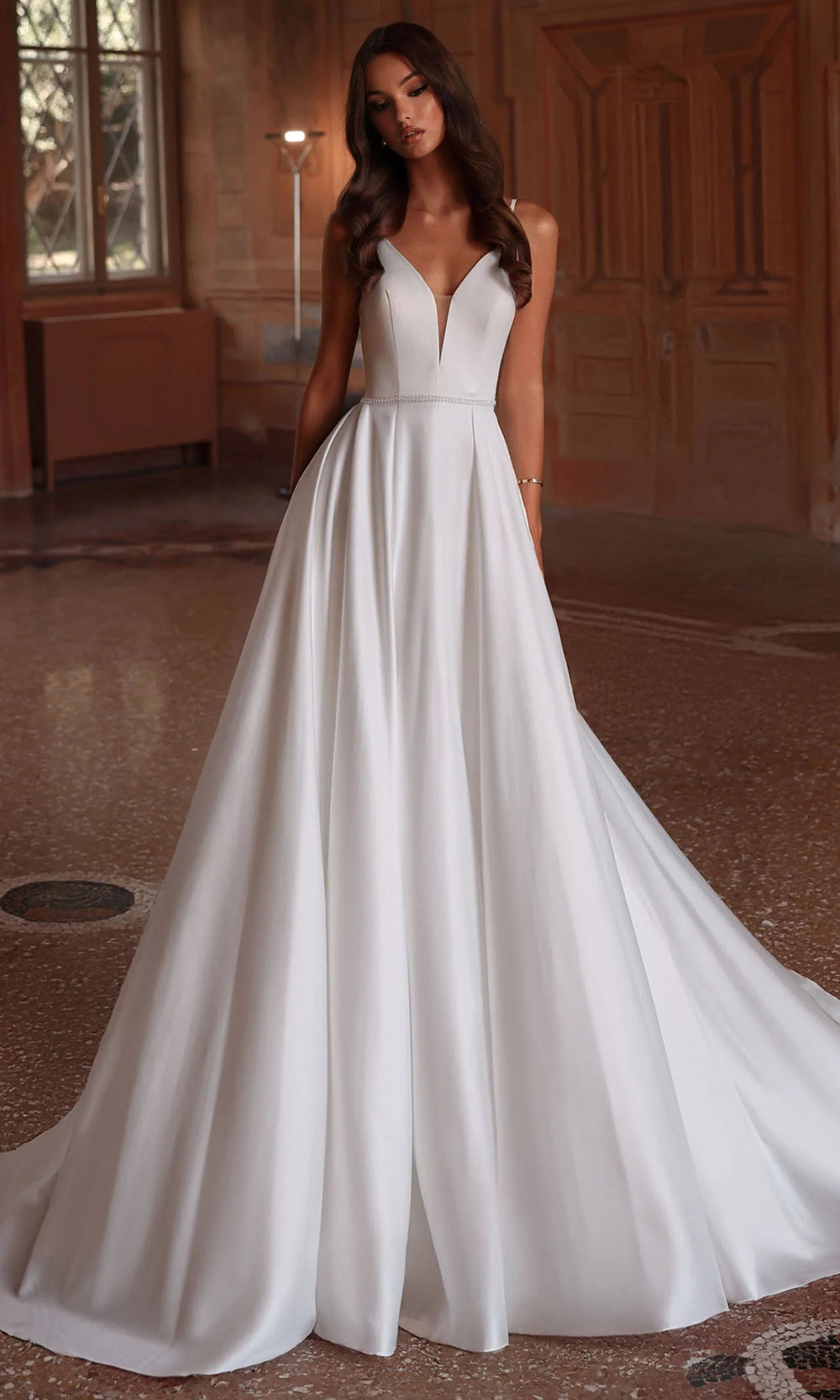 Alyce Paris 7024 - Plunging A-line Dress with Button Back - detail view