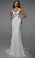 Alyce Paris 7026 - Off Shoulder Sheath Gown with Floral Lace - back view
