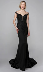 Alyce Paris 7026 - Off Shoulder Sheath Gown with Floral Lace - designer formal gown at Silhouette Dresses