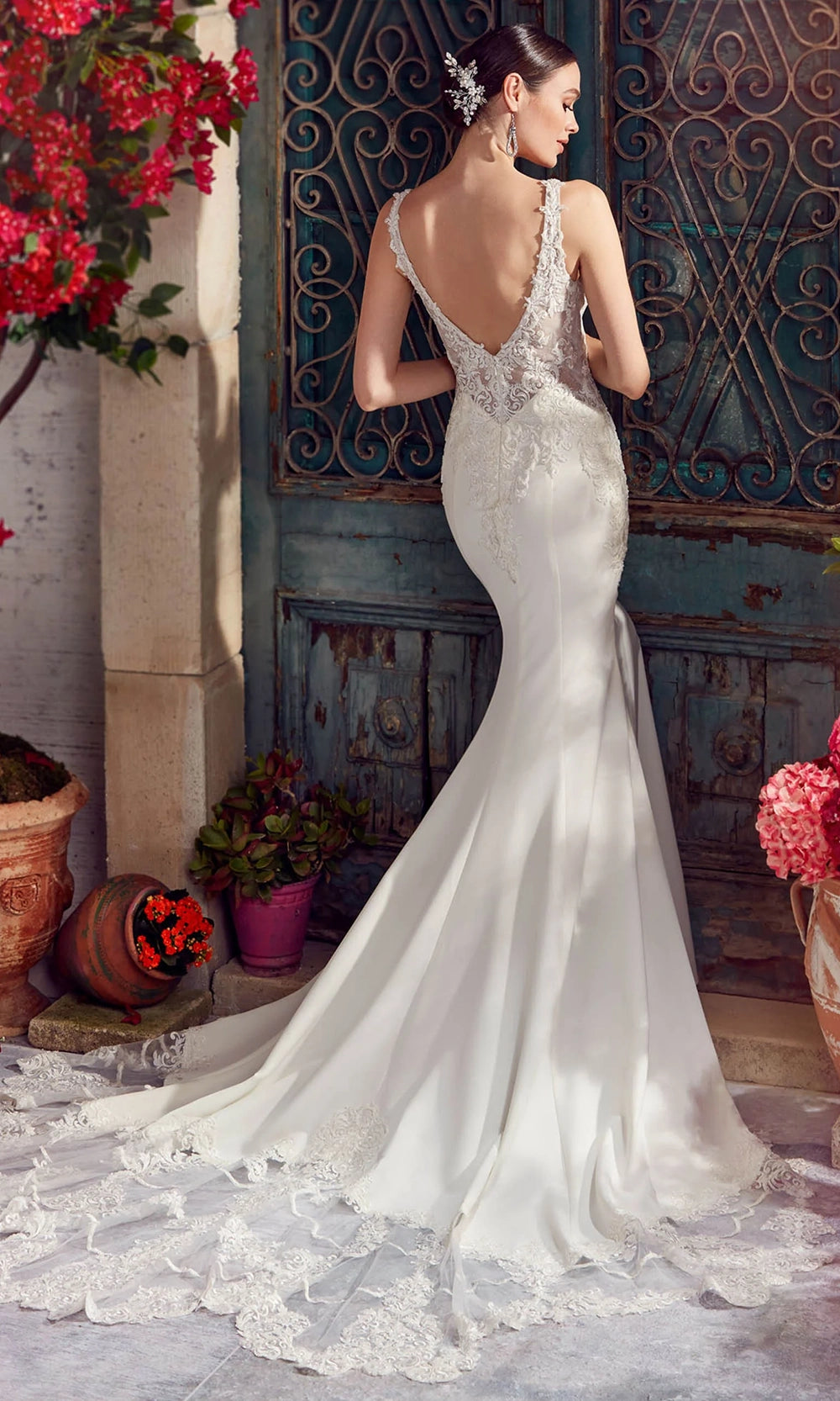 Alyce Paris 7027 - Lace Bodice Sheath Gown with Petal Train - back view