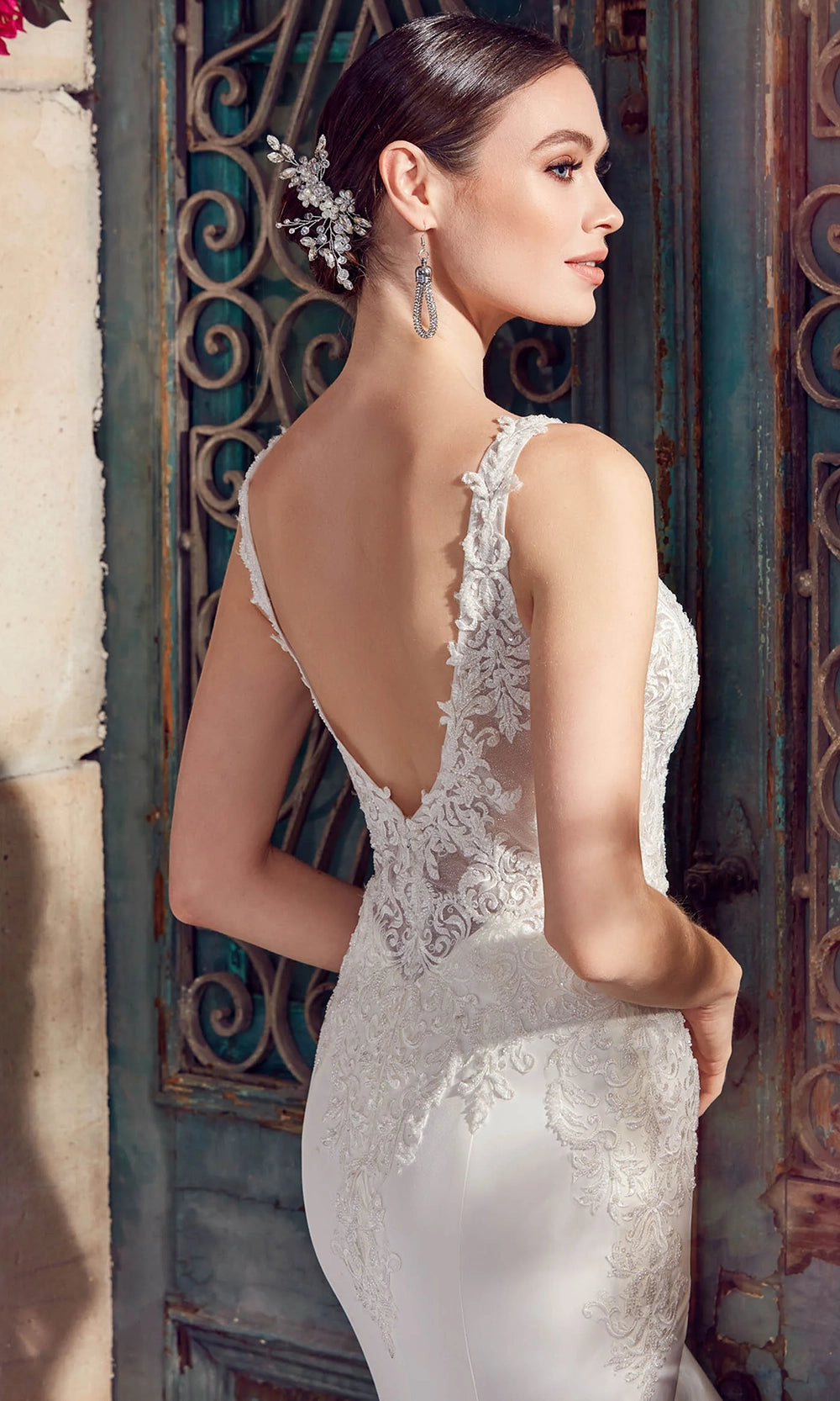 Alyce Paris 7027 - Lace Bodice Sheath Gown with Petal Train - detail view