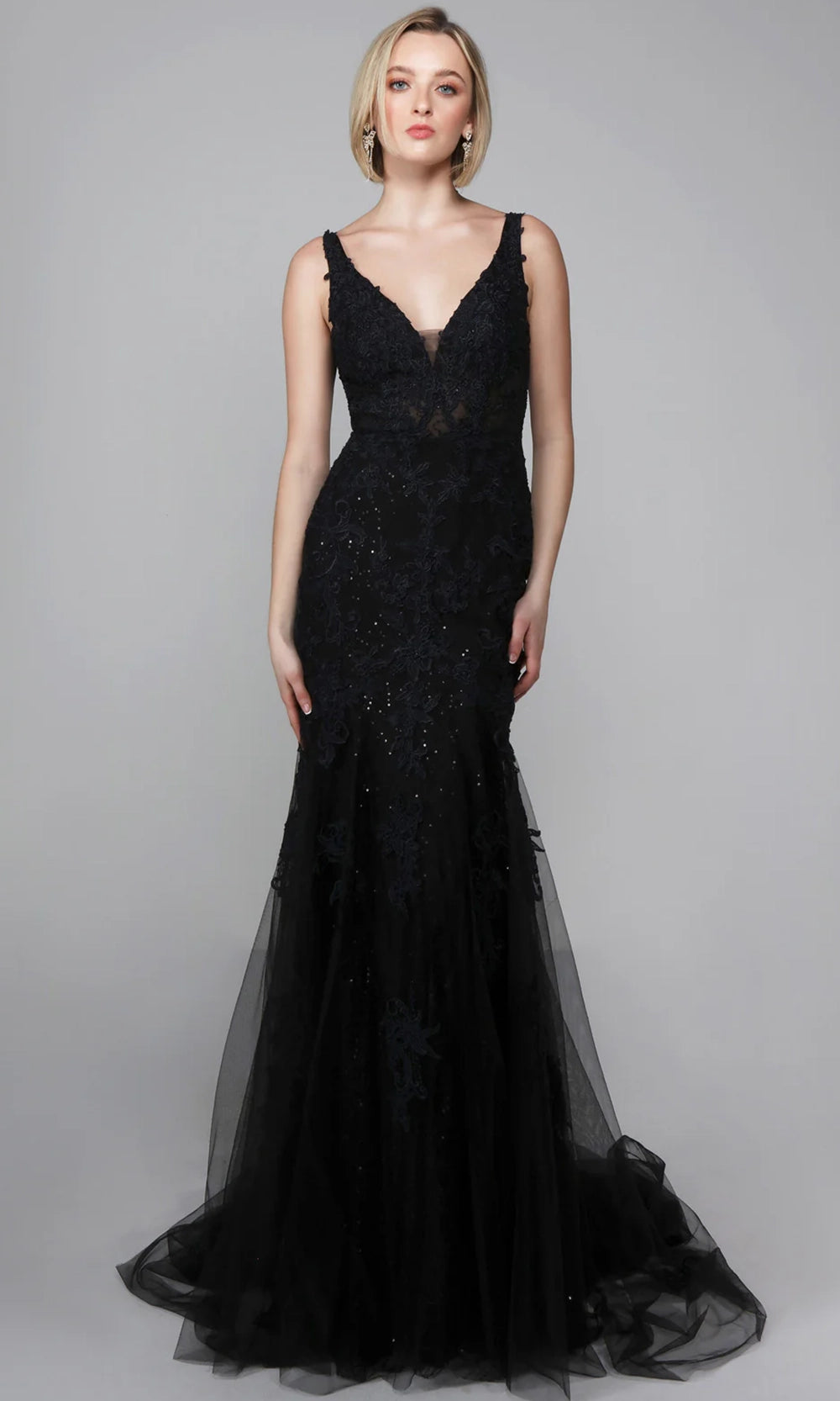 Alyce Paris 7029 - Plunging Trumpet Dress with Embroidered Detail - view 5