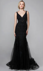 Alyce Paris 7029 - Plunging Trumpet Dress with Embroidered Detail - view 5