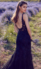 Alyce Paris 7029 - Plunging Trumpet Dress with Embroidered Detail - view 8