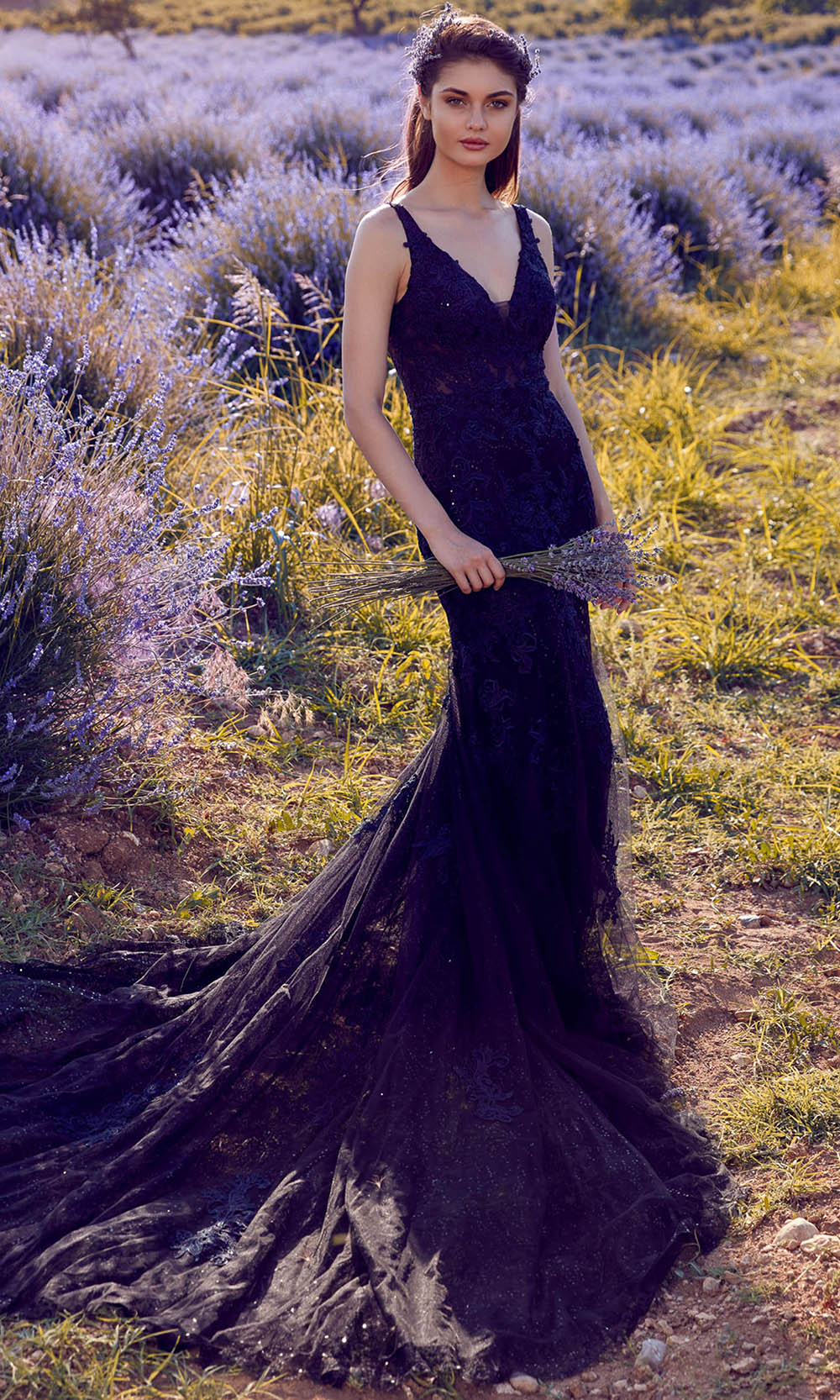 Alyce Paris 7029 - Plunging Trumpet Dress with Embroidered Detail - view 6