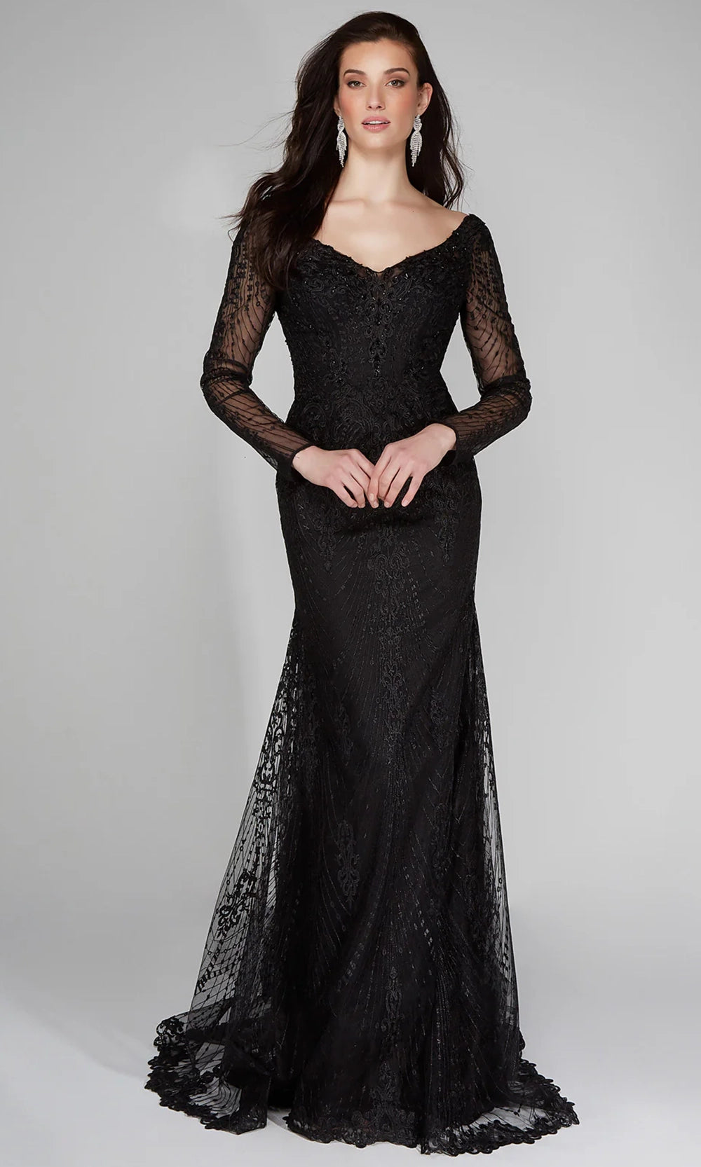 Alyce Paris 7030 - Long Sleeve Embroidered Tulle Dress - designer mother of the bride dress at Silhouette Dresses