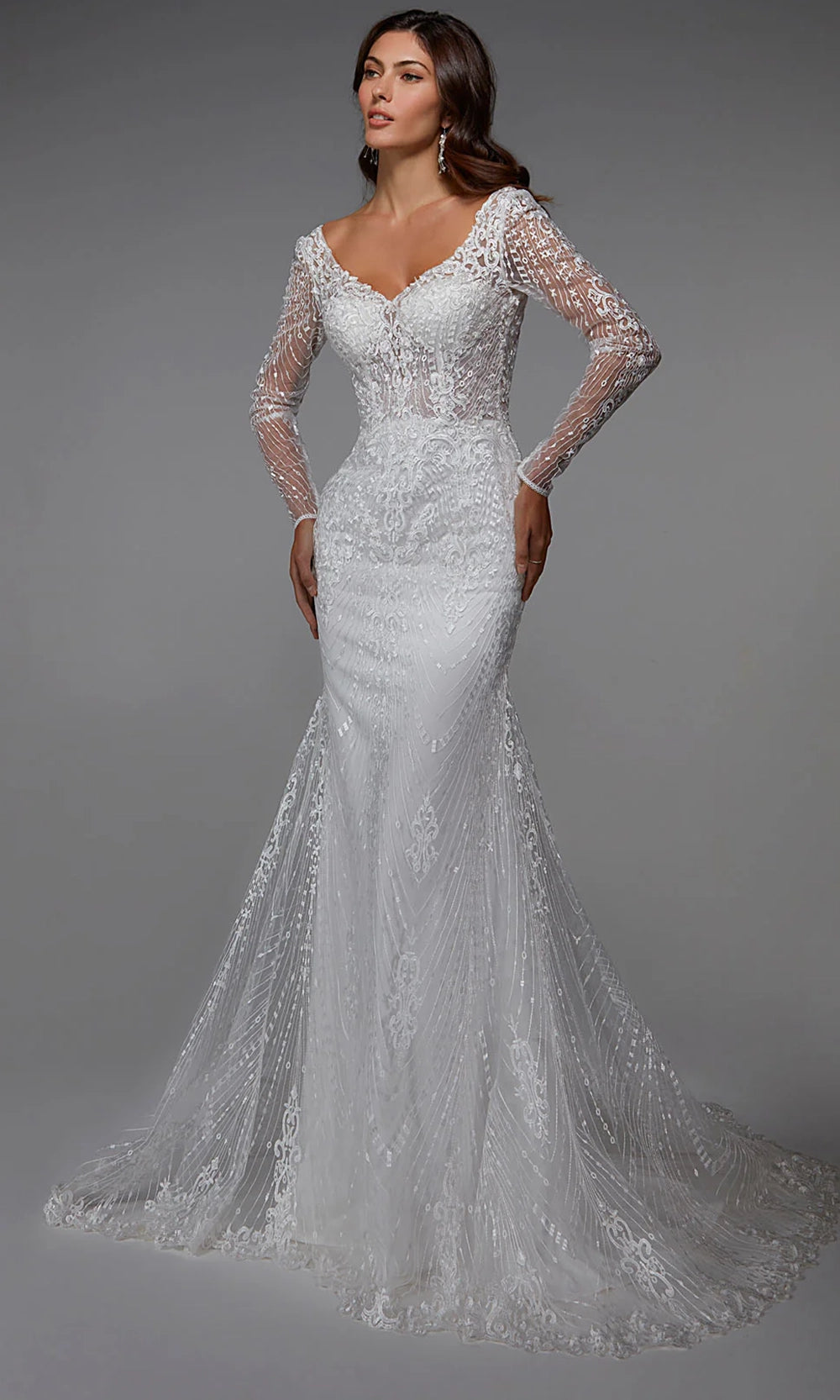 Alyce Paris 7030 - Long Sleeve Embroidered Tulle Dress - view 7