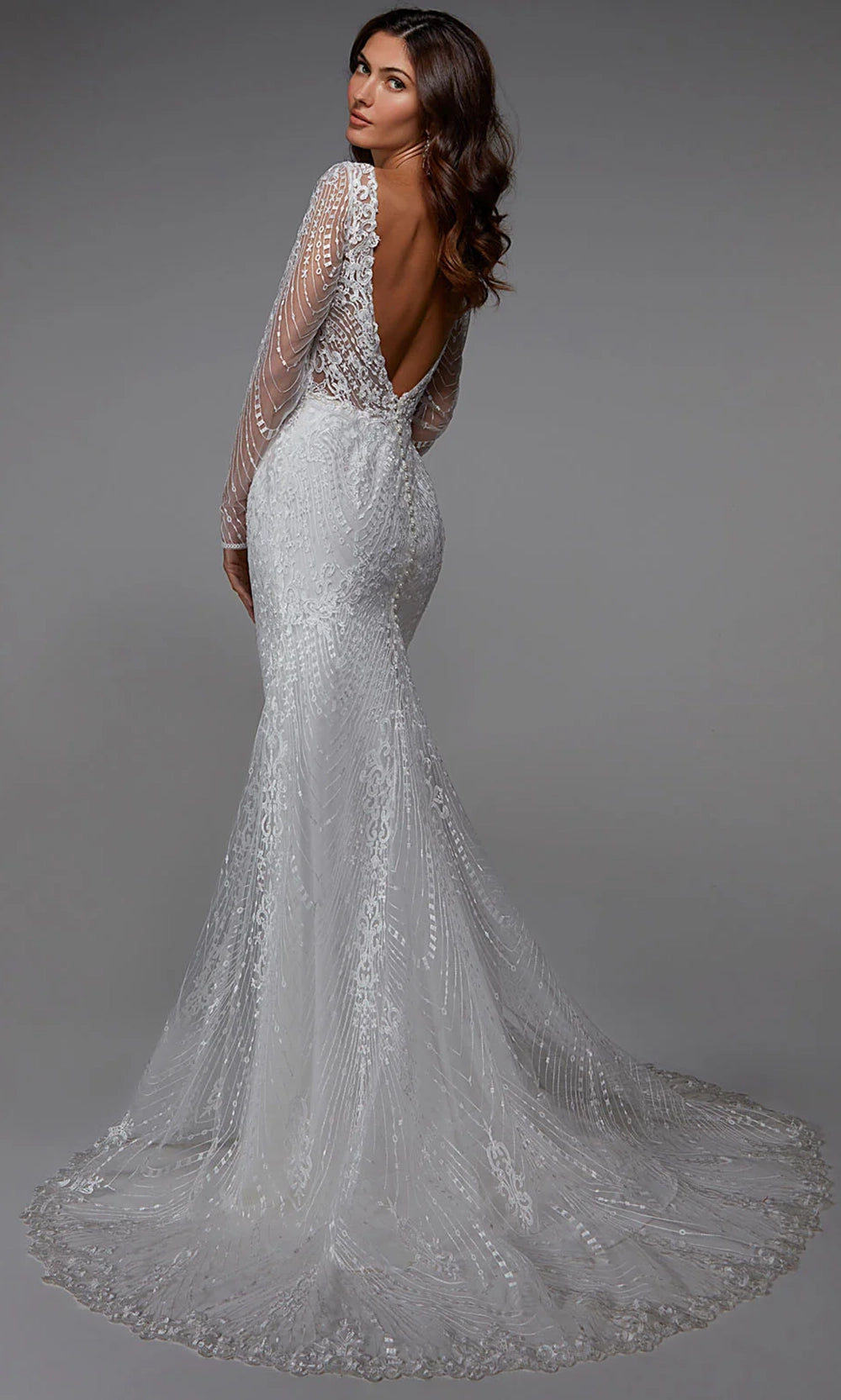 Alyce Paris 7030 - Long Sleeve Embroidered Tulle Dress - view 8