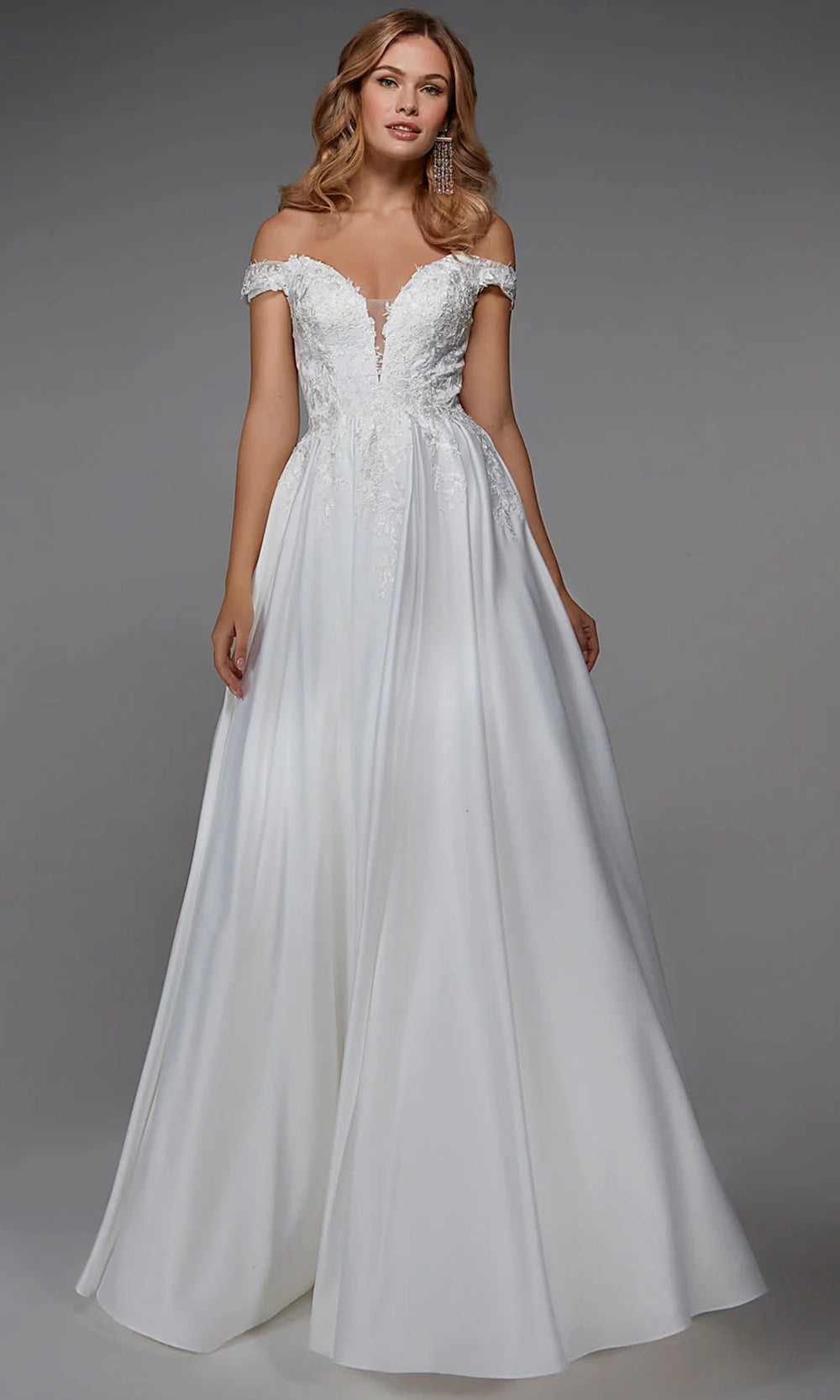 Alyce Paris 7034 - Plunging Off Shoulder A-Line Gown - designer wedding dress at Silhouette Dresses