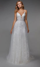 Alyce Paris 7036 - Plunging A-line Dress with Floral Appliques - designer wedding dress at Silhouette Dresses