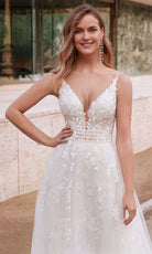 Alyce Paris 7036 - Plunging A-line Dress with Floral Appliques - detail view