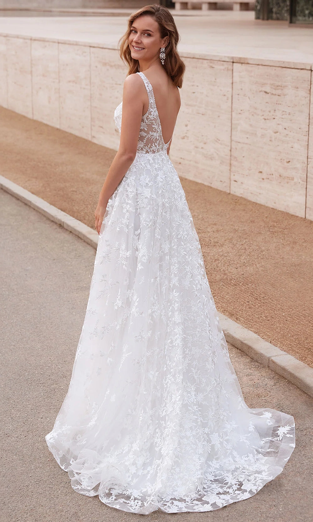 Alyce Paris 7037 - Floral Lace Low V-Back Gown - detail view