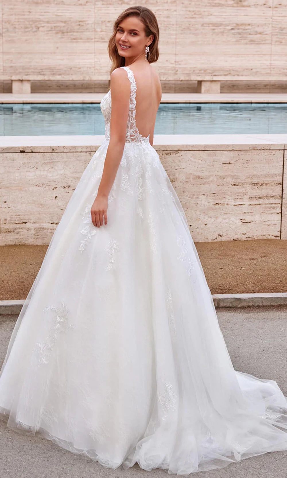 Alyce Paris 7039 - Lace Corset Bodice Plunging Ballgown - back view