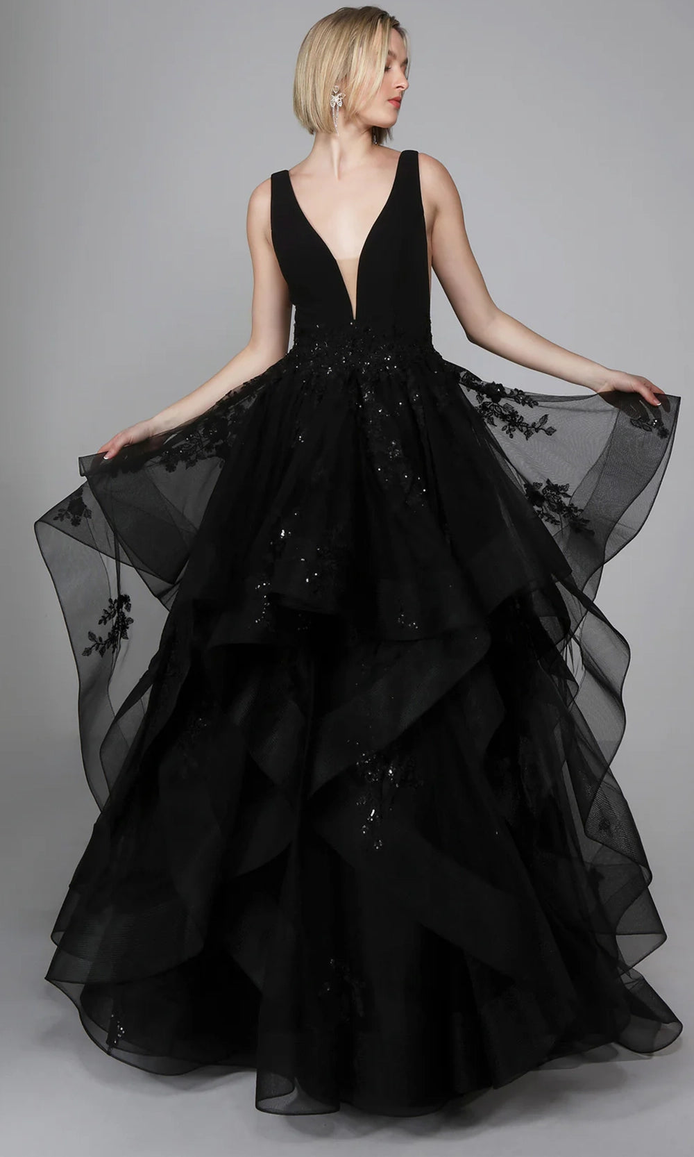 Alyce Paris 7040 - Lace Appliqued Ruffle Tulle Ballgown - designer ball gown at Silhouette Dresses