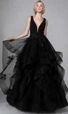 Alyce Paris 7040 - Lace Appliqued Ruffle Tulle Ballgown - back view