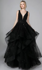 Alyce Paris 7040 - Lace Appliqued Ruffle Tulle Ballgown - view 4
