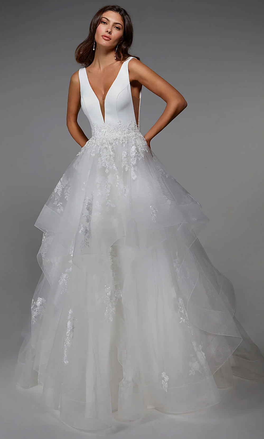 Alyce Paris 7040 - Lace Appliqued Ruffle Tulle Ballgown - view 5