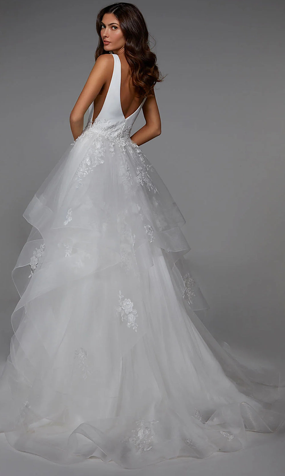 Alyce Paris 7040 - Lace Appliqued Ruffle Tulle Ballgown - view 6