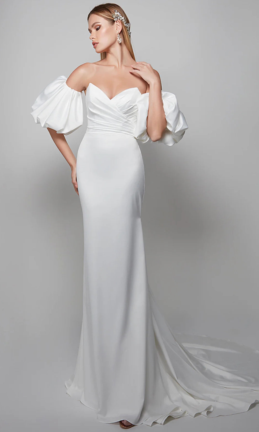 Alyce Paris 7056 - Sweetheart Sheath Dress with Puff Sleeves - detail view