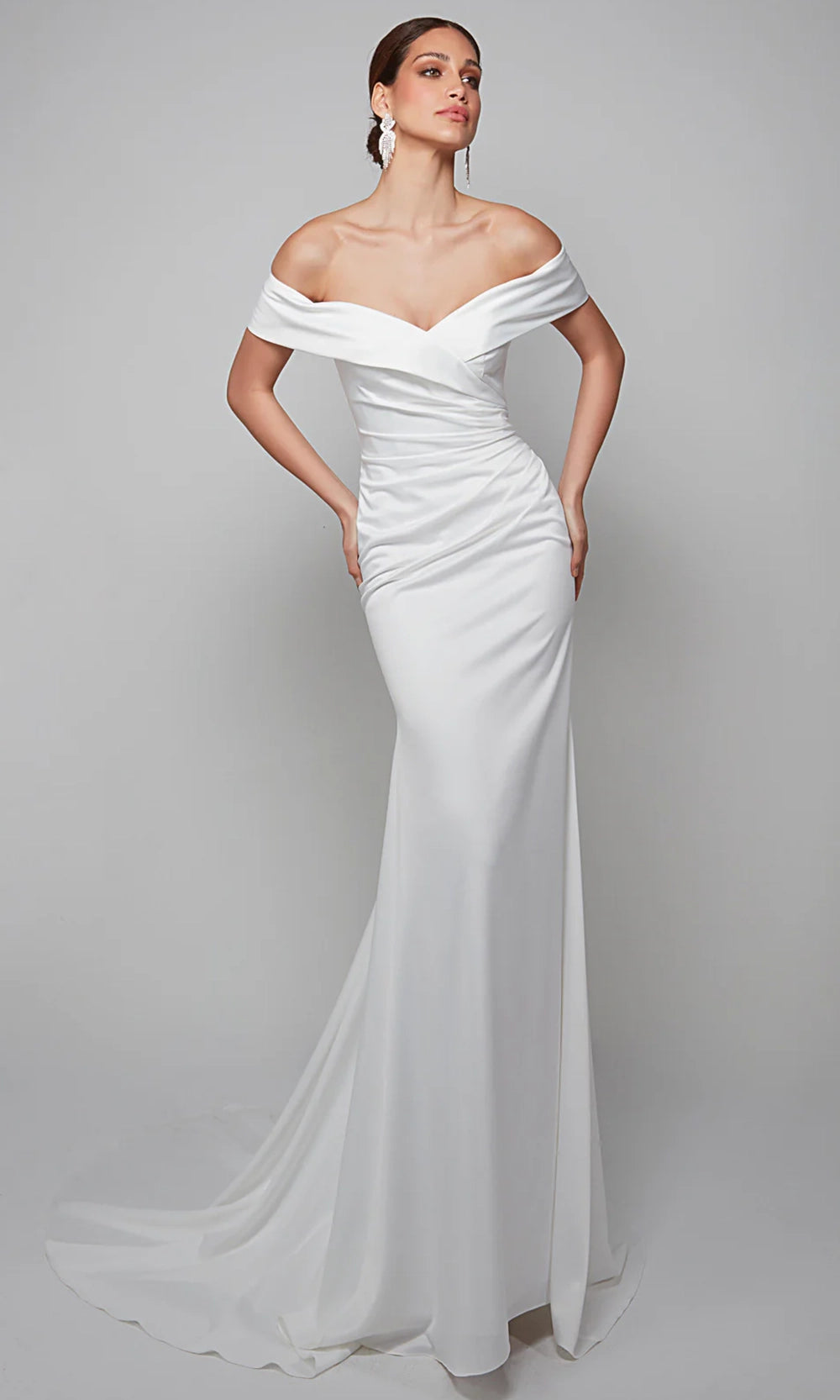 Alyce Paris 7059 - Wrapped Off Shoulder Sheath Gown - designer wedding dress at Silhouette Dresses