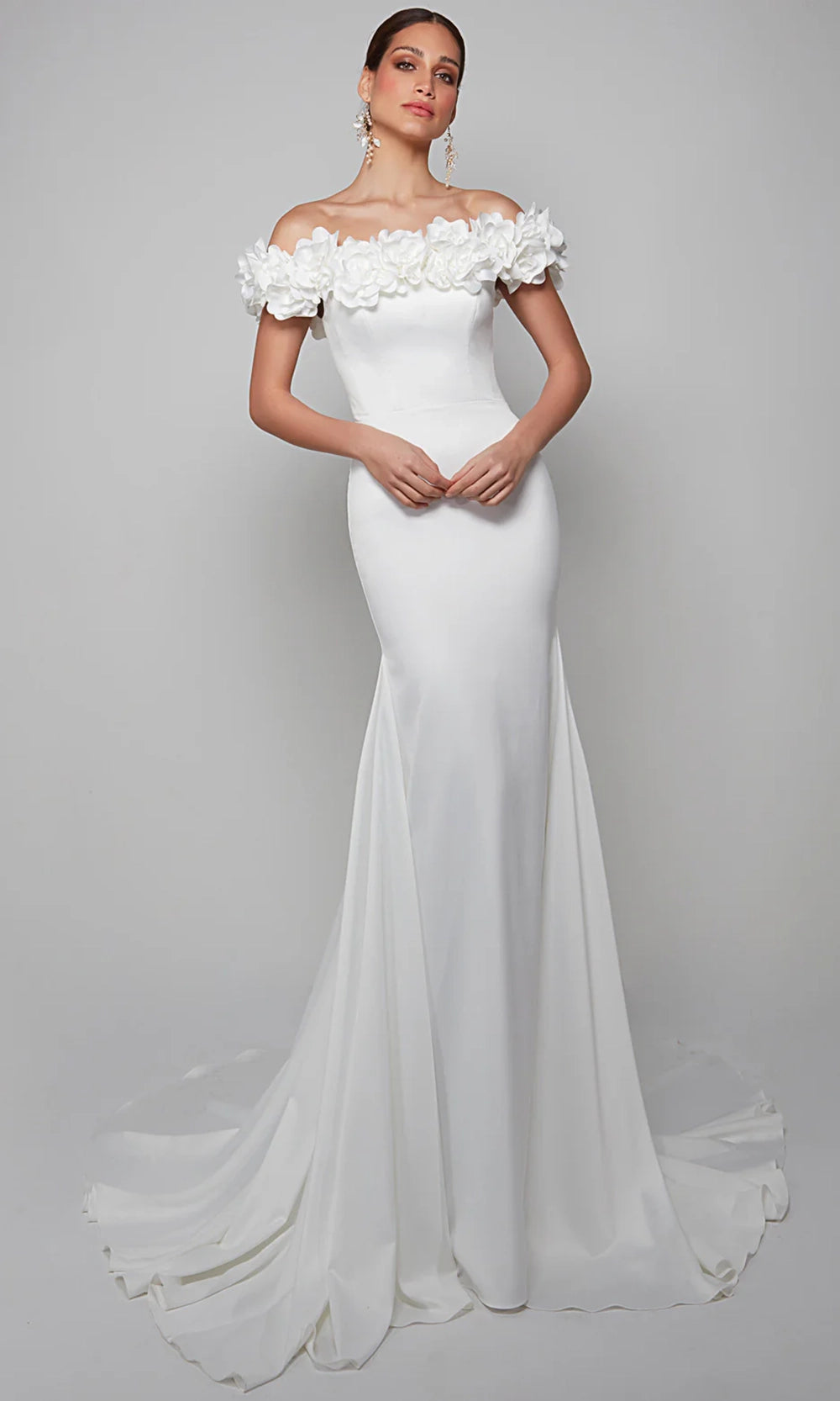 Alyce Paris 7061 - Floral Off Shoulder Trumpet Dress - designer wedding dress at Silhouette Dresses