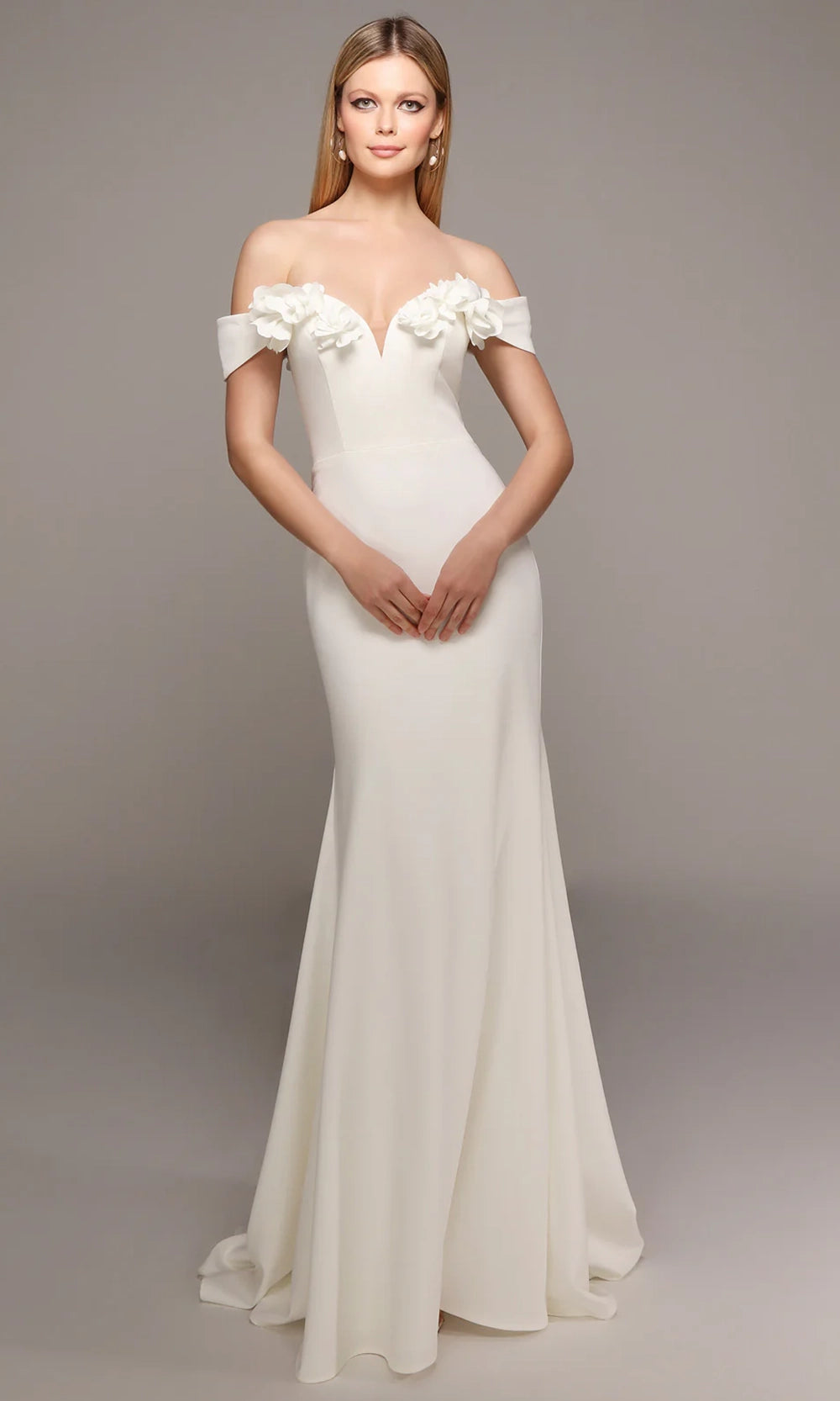 Alyce Paris 7062 - Off Shoulder Floral Appliqued Gown - view 4