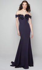 Alyce Paris 7062 - Off Shoulder Floral Appliqued Gown - view 5