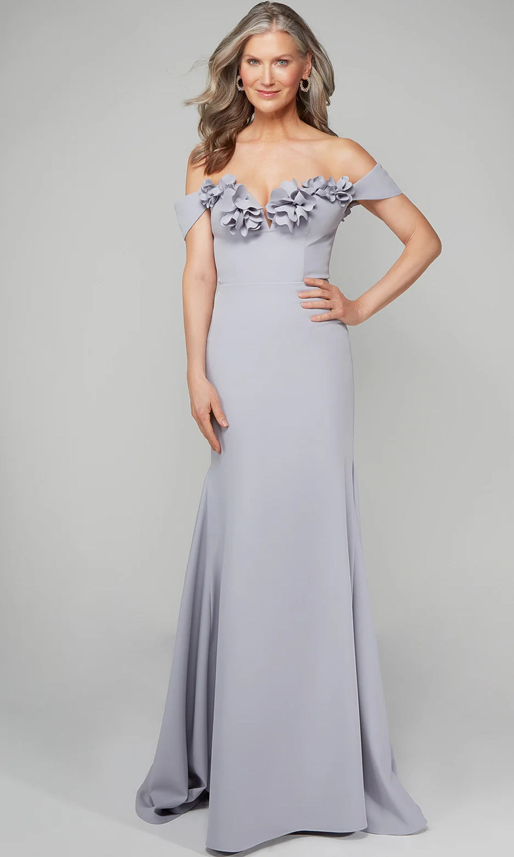 Alyce Paris 7062 - Off Shoulder Floral Appliqued Gown - view 7