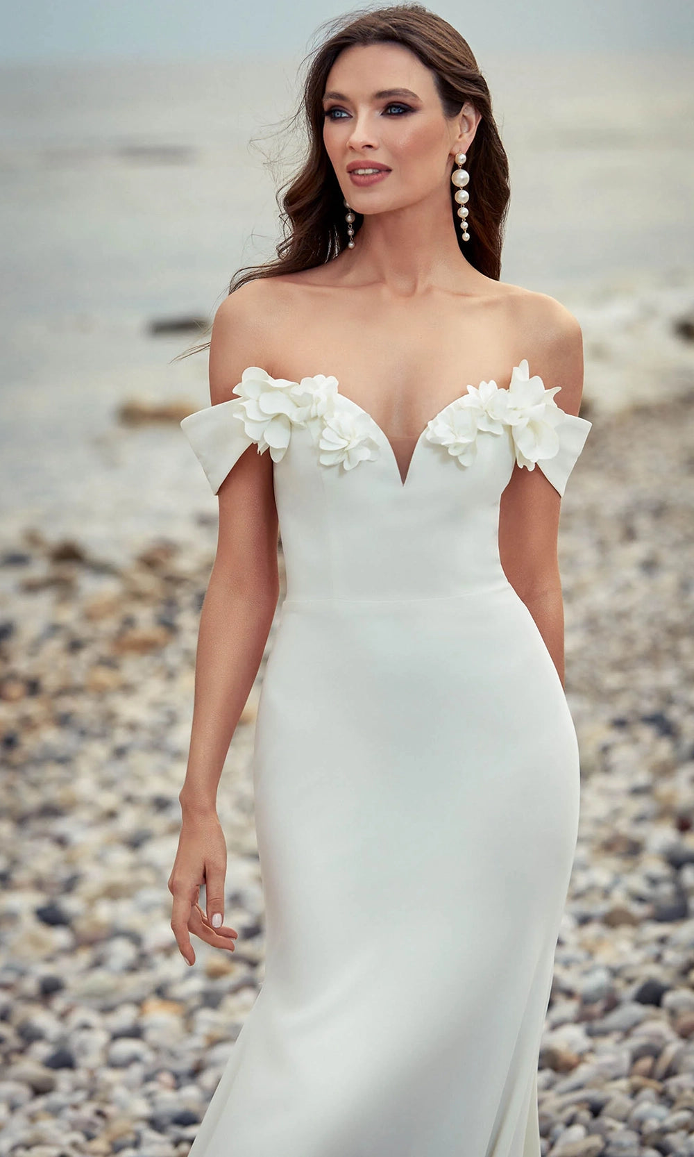 Alyce Paris 7062 - Off Shoulder Floral Appliqued Gown - back view