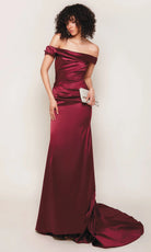 Alyce Paris 7064 - Ruched Ornate Off Shoulder Satin Gown - back view