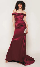 Alyce Paris 7064 - Ruched Ornate Off Shoulder Satin Gown - view 4