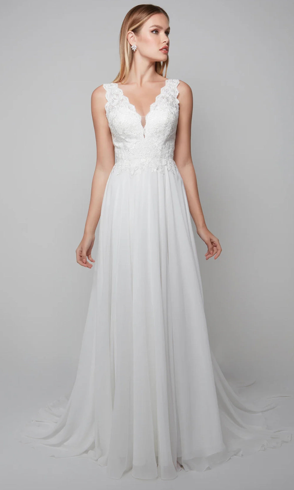Alyce Paris 7071 - Scalloped Lace V-Neck Wedding Gown - designer wedding dress at Silhouette Dresses