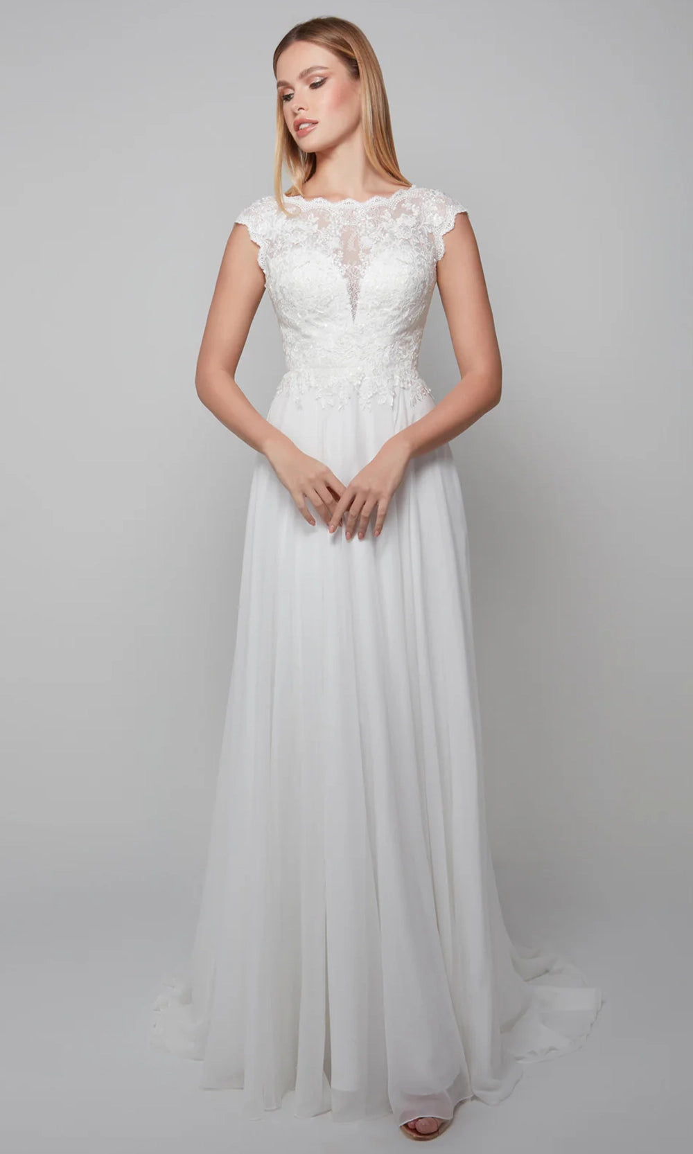 Alyce Paris 7073 - Cap Sleeve Scalloped Lace A-Line Gown - designer wedding dress at Silhouette Dresses