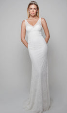 Alyce Paris 7075 - Lace Tulle Sheath Gown with V-Back - designer wedding dress at Silhouette Dresses
