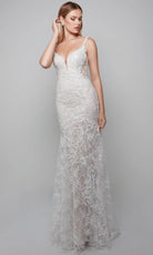 Alyce Paris 7077 - Fitted V-Neck Dress with Lace Applique - designer wedding dress at Silhouette Dresses