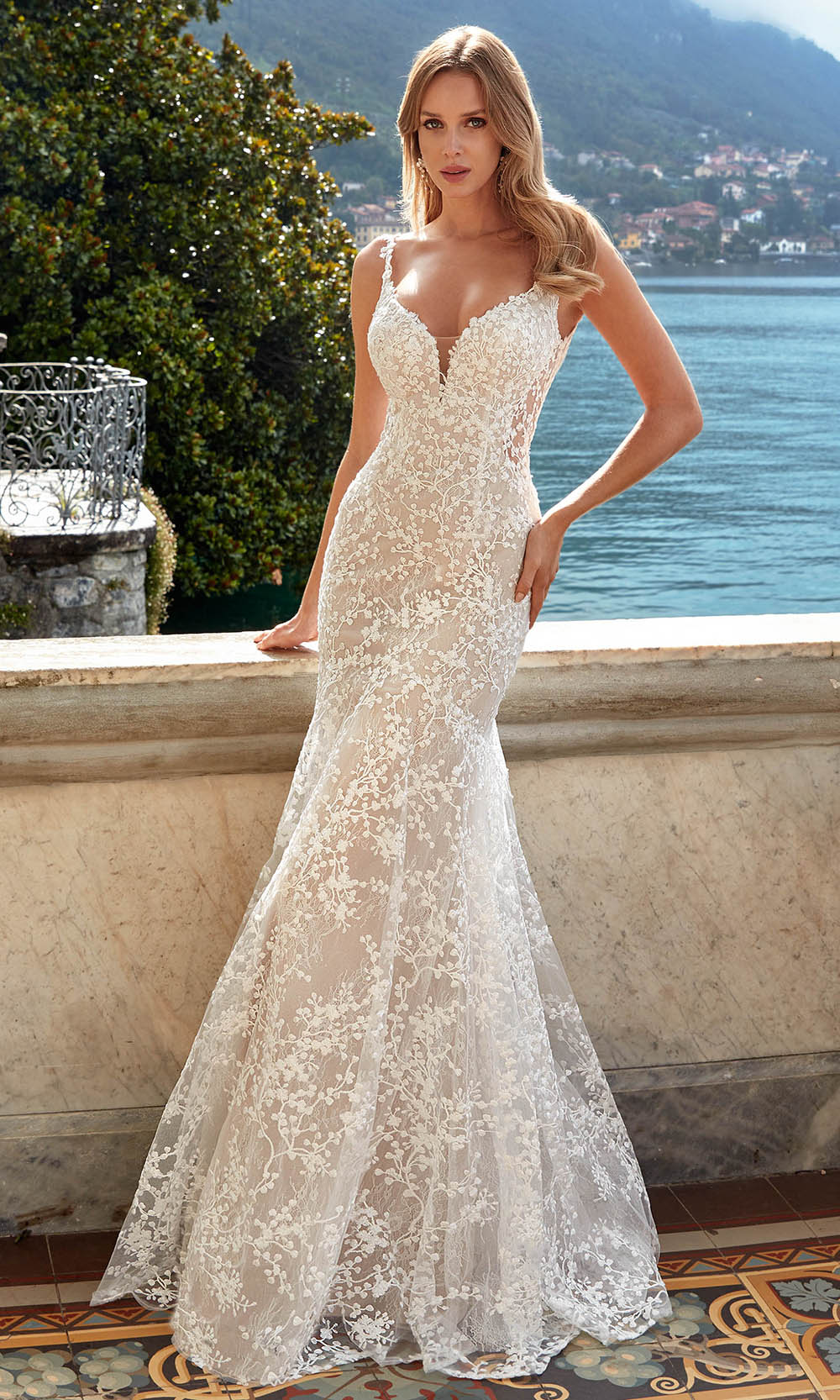 Alyce Paris 7077 - Fitted V-Neck Dress with Lace Applique - back view
