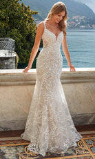Alyce Paris 7077 - Fitted V-Neck Dress with Lace Applique - detail view